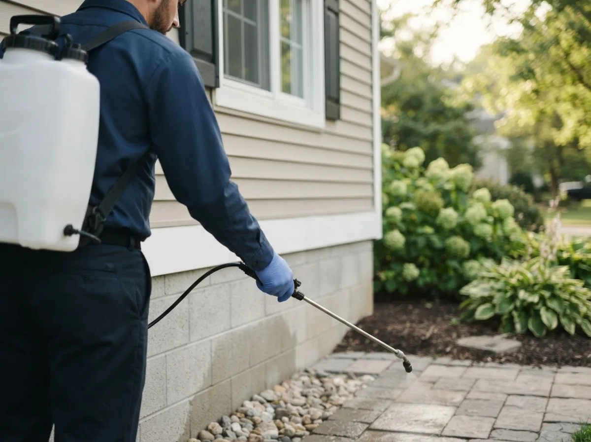 Pest control technician inspecting a home in Grampian, PA